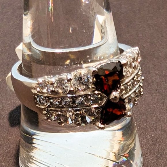 Beautiful Artisan .925 Sterling Silver with Ruby Red Trilliant Cut Center Stones - Picture 6 of 6